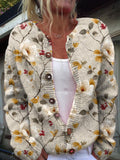 Women's Vintage Floral Art Print Buttoned Cardigan Sweater