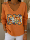 Women's Halloween Boo Art Print Casual Knit Top