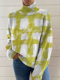 Women's Brushstroke Art Print Knit Turtleneck Pullover Sweater