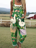 Women's Lovely Duck Pattern Art Print Casual Wide Leg Jumpsuit