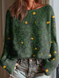 Women's Vintage Floral Pattern Art Print Casual Pullover Sweater