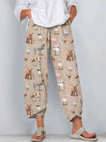 Farm Animals Print Linen Blend Casual Pants