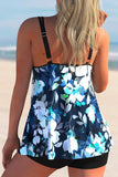 White Print Double Straps Plus Size Tankini Set