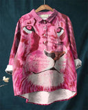 Vintage Pink Lion Cotton and Linen Casual Shirt