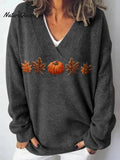 Women's Pumpkin Maple Leaf Print Sweater