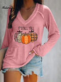 Halloween Bats Print V-neck Long Sleeve Casual T-Shirt