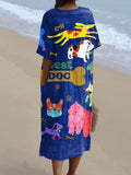 Women's Dog Art Print Casual Flowy Dress