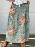Women's Retro Floral Art Casual Linen Pocket Skirt