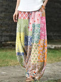 Vintage Geometry Tribal Floral Printed Pocket Casual Pants