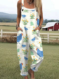 Women's Farm Chicken Pattern Casual Wide Leg Jumpsuit