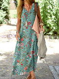 Women's Elegant Simple Poppy Floral Loose Cotton and Linen Top Dress