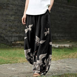 Women's Crane Art Ink And Wash Loose Casual Pants