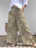 Elegant Gentle Ginkgo Leaf Art Print Elastic Pocket Wide Leg Pants