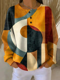 Women's Geometric Pattern Art Print Casual Cotton Waffle Sweatshirt