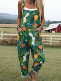 Women's Art Creative Forest Cute Bunny Print Casual Wide Leg Jumpsuit