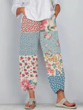 Vintage Floral Printed Pocket Casual Pants