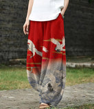 Women's Crane Art Ink And Wash Loose Casual Pants