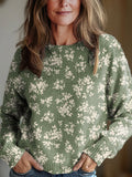 Women's Vintage Floral Art Print Knit Pullover Sweater