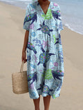 Sea Turtle And Coral Reef Pattern Printed Women's Flowy Dress