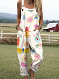 Women's Colourful Art Cartoon Butterfly Insect Pattern Print Casual Wide Leg Jumpsuit