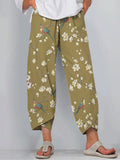 Retro Floral And Bird Print Loose Casual Pants