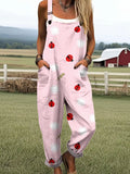 Women's Simple Floral and Insect Art Print Casual Wide Leg Jumpsuit