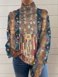 Women's Geometric Pattern Art Print Knit Turtleneck Pullover Sweater