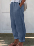 Women's Solid Color Cotton And Linen Casual Pants