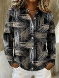 Simple Geometric Short Line Decorative Pattern Casual Long Sleeve Shirt Collar Sweater