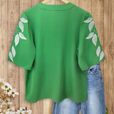 100% Cotton Timeless Red/Green Embroidered Blouse with Floral Details - Perfect for Casual Outings, Weekends & Summer Women Style Effortless Wear for Teachers Moms Top