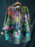 Oil Painting Garden Decorative Pattern Casual Cotton And Linen Shirt