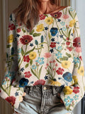 Women's Vintage Floral Pattern Art Print Casual Pullover Sweater