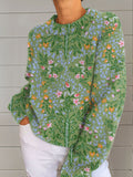 Women's Vintage Flower Art Print Casual Pullover Sweater