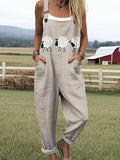 Women's Lovely Sheep Art Print Casual Wide Leg Jumpsuit