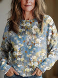 Women's Vintage Floral Art Print Knit Pullover Sweater