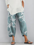 Cherry Blossom Print Loose Casual Pants