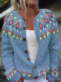 Ferman Island Geometric Button Sweater Cardigan