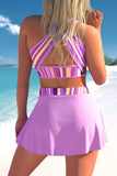 Plus Size Purple Ombre Cross Strap Bikini Set