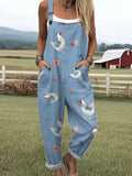 Women's Farm Chicken Art Print Casual Wide Leg Jumpsuit