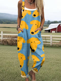 Women's Artistic Creative Puppy Big Head Print Casual Wide Leg Jumpsuit