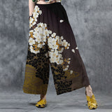 Women's Retro Floral Art Print Cotton and Linen Comfortable Wide Leg Pants