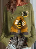 Women's Funny Bee Art Print Casual Pullover Sweater