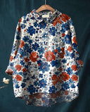 Women's Flower Print Casual Cotton And Linen Shirt