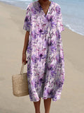 Watercolor Purple Floral Repeat Pattern Printed Women's Flowy Dress