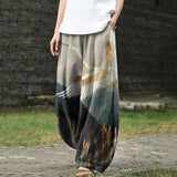 Women's Japanese Crane Gold Foil Art Pocket Loose Casual Pants