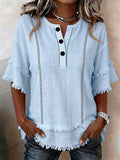 Casual Frayed Linen And Cotton Shirt