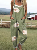 Women's Artistic Creativity Cute Lamb Print Casual Wide Leg Jumpsuit