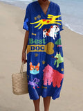 Women's Dog Art Print Casual Flowy Dress