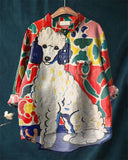 Cute Poodle Art Cotton and Linen Casual Shirt