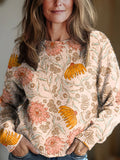 Women's Vintage Floral Art Print Knit Pullover Sweater